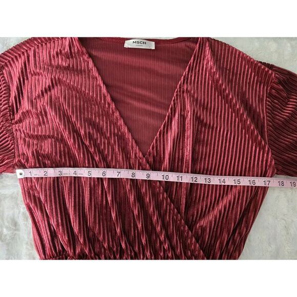 MSCH Copenhagen Vivi Vivo Rib V Neck Wrap Stretch Dress Velvet Cranberry‎ Red L - Picture 8 of 12